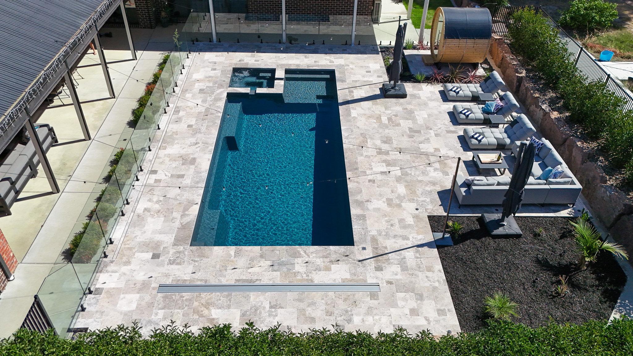 GV Unique The Absolute 10m Graphite Grey GV Unique backyard install Leisure Pools Absolute 10m Graphite Grey