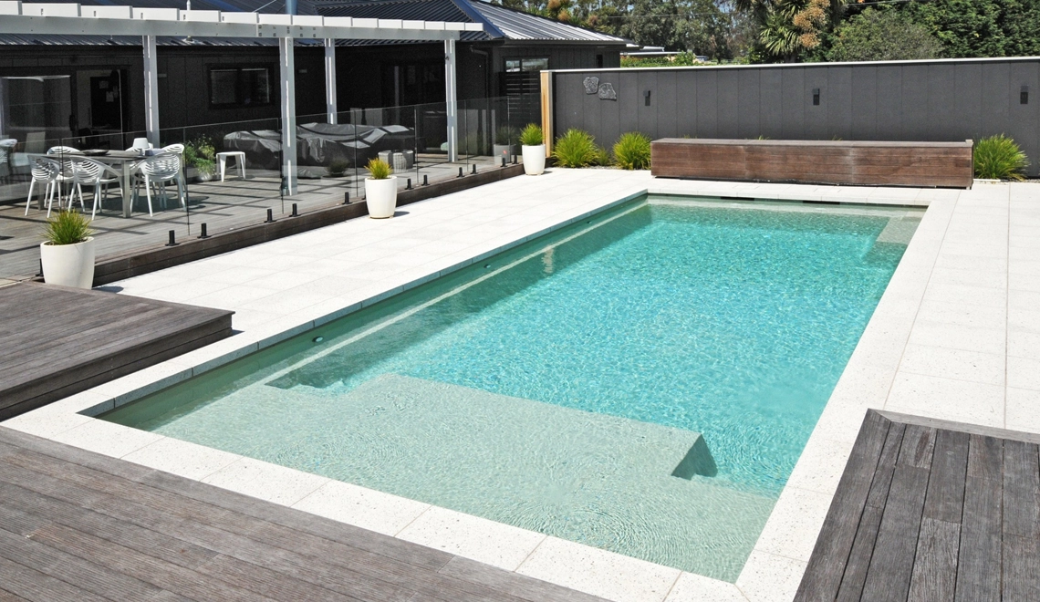 The Acclaim 10.15m in Diamond Sand installed by NZ Pools in Martinborough