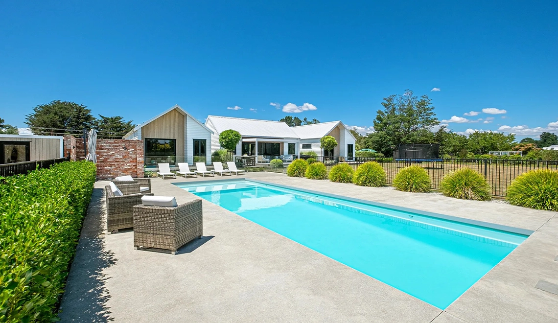 The Acclaim 12.15m in Shimmer White installed by NZ Pools in South Wairarapa District