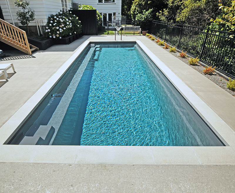 IMG LP NZ Reflection 10 Graphite Grey NZ Pools 001 – Wellington, NZ Leisure Pools Graphite Grey Gelcoat Colour - Lifestyle